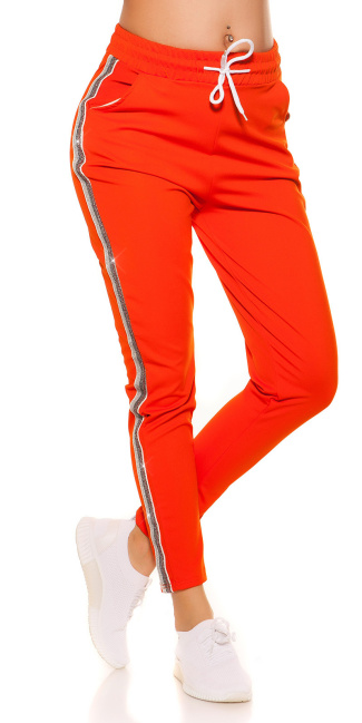 Trendy joggingbroek met contrast strepen oranje